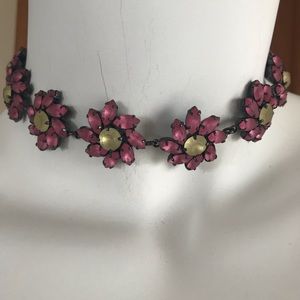 Frosted Pink & Pale Yellow Swarovski Crystal Flower Choker Necklace Atlantis New